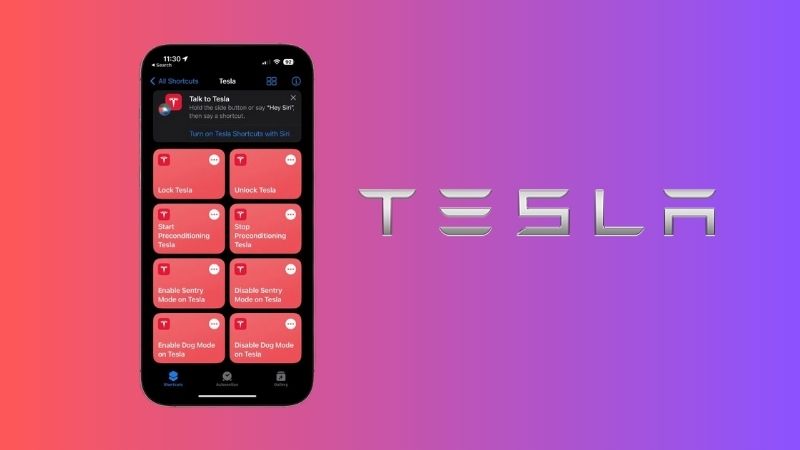 Inégration des Raccourcis Apple sur la pplication mobile de Tesla 