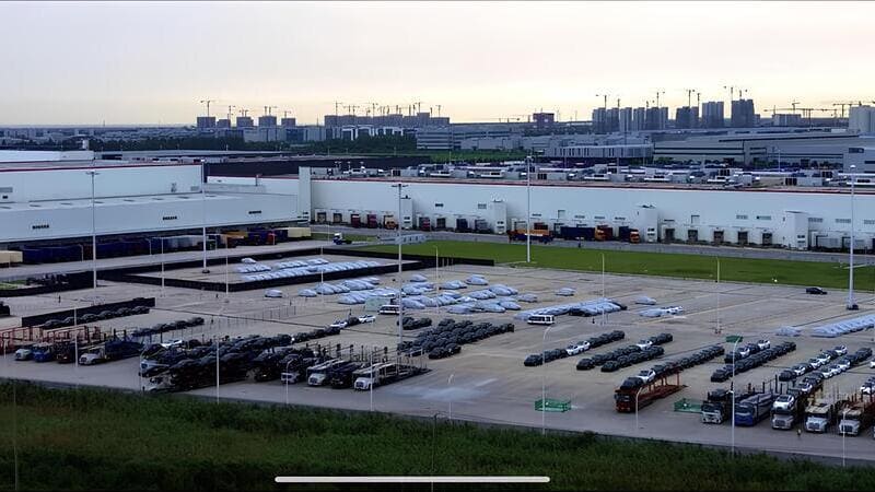Des voitures cachées sur le parc logistique de l'usine Giga Shanghai 